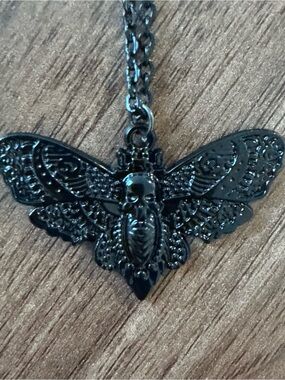 Hot Topic Black Moth Skull Pendant Necklace